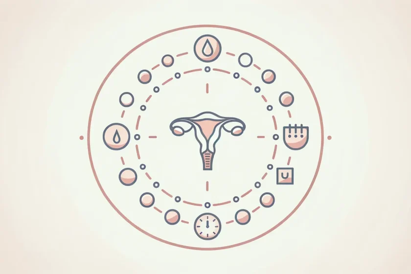 Prosta, minimalistyczna wektorowa grafika związana z tematem menstruacji i płodności. Grafika powinna przedstawiać stylizowaną reprezentację menstruacji.