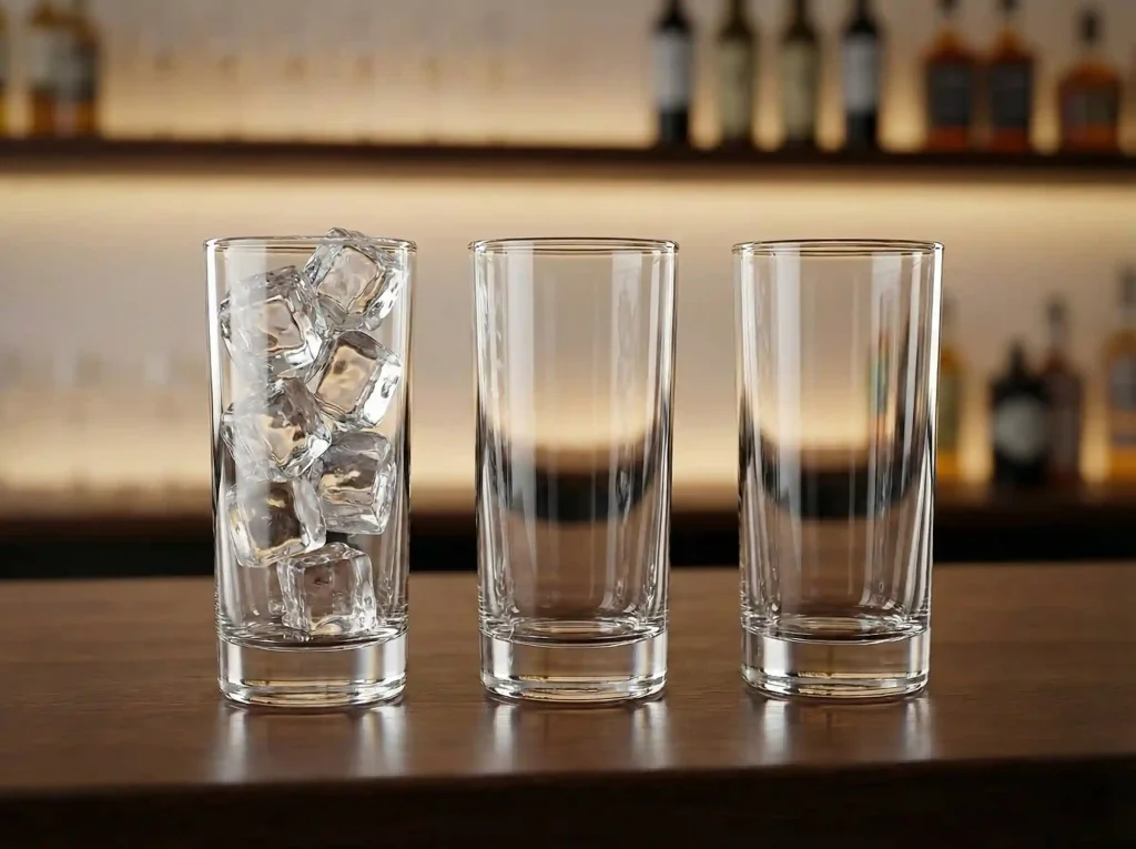 Wysokie szklanki typu highball odpowiednie do serwowania brandy z colą